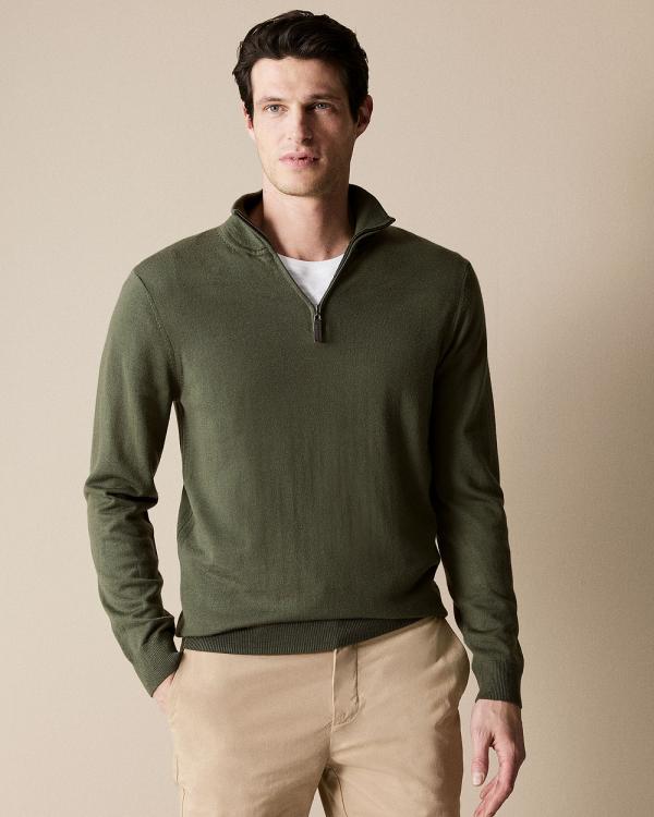Trenery - Merino Half Zip Knit - Shirts & Polos (Green) Merino Half Zip Knit