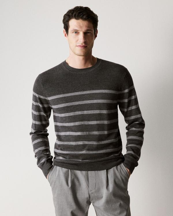 Trenery - Merino Stripe Knit in Charcoal - Shirts & Polos (Grey) Merino Stripe Knit in Charcoal