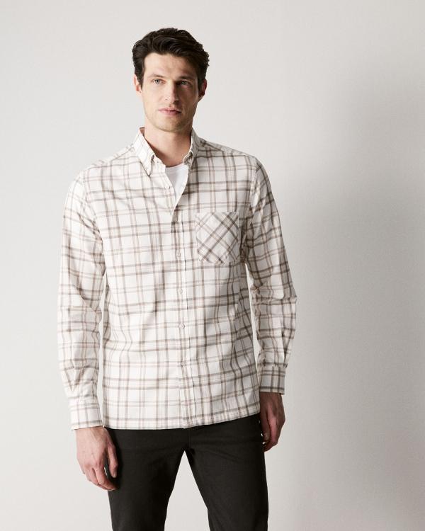 Trenery - Regular Fit Twill Modern Check Shirt in Off White - Shirts & Polos (White) Regular Fit Twill Modern Check Shirt in Off White