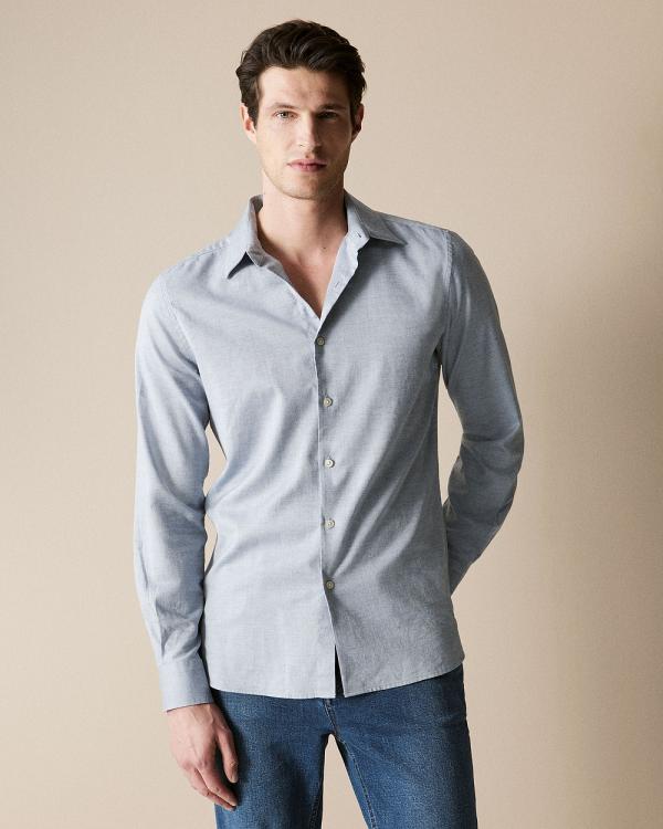 Trenery - Tailored Fit Cotton Herringbone Shirt in Chambray Blue - Shirts & Polos (Blue) Tailored Fit Cotton Herringbone Shirt in Chambray Blue