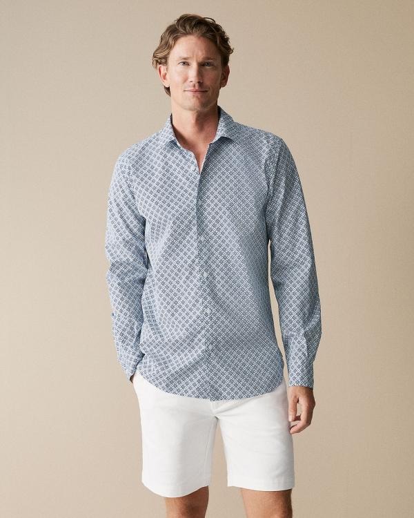 Trenery - Tailored Fit Diamond Geo Print Shirt - Shirts & Polos (Blue) Tailored Fit Diamond Geo Print Shirt