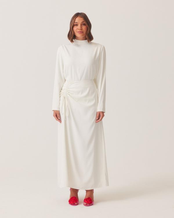 TWIICE - Adele White Ruched Maxi Skirt - Skirts (White) Adele White Ruched Maxi Skirt