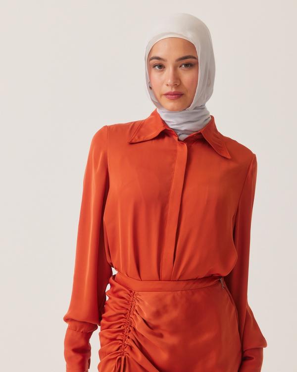 TWIICE - Alaia Orange Satin Blouse - Tops (Orange) Alaia Orange Satin Blouse