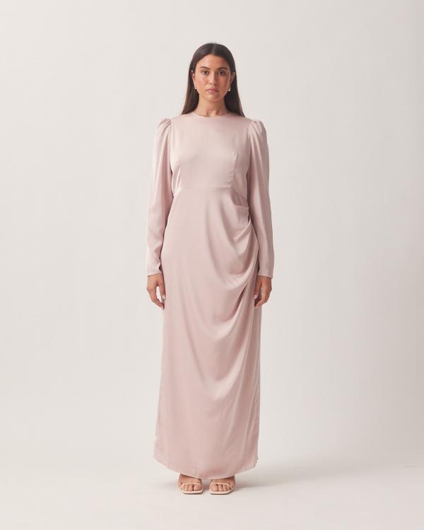 TWIICE - Hazal Light Pink Satin Maxi Dress - Dresses (Pink) Hazal Light Pink Satin Maxi Dress