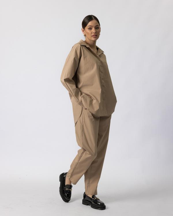 TWIICE - Tan 'Mona' Cotton Pants - Pants (Tan) Tan 'Mona' Cotton Pants