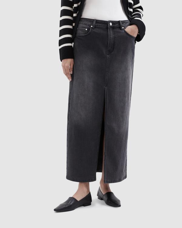 UNISON - Denim Maxi Skirt - Skirts (Washed Black) Denim Maxi Skirt
