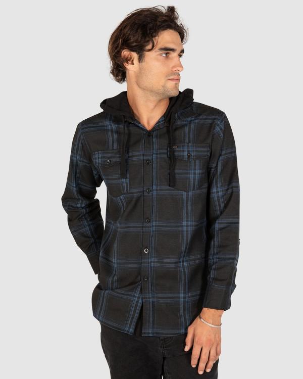 UNIT - Chester Hooded Flannel Shirt - Shirts & Polos (BLUE) Chester Hooded Flannel Shirt