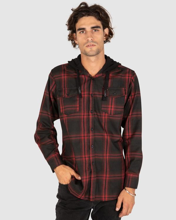 UNIT - Chester Hooded Flannel Shirt - Shirts & Polos (RED) Chester Hooded Flannel Shirt