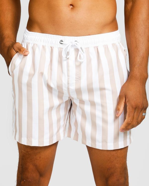 Vacay Swimwear - Ibiza Swim Shorts - Swimwear (Pale Brown & White) Ibiza Swim Shorts