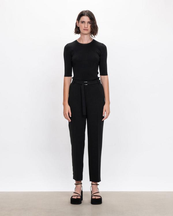 Veronika Maine - Double Weave Belted Crop Pant - Pants (990 Black) Double Weave Belted Crop Pant