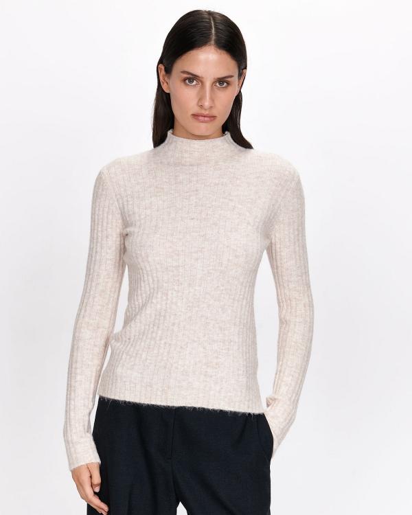 Veronika Maine - Fuzzy Funnel Neck Ribbed Knit - Jumpers & Cardigans (252 Oat Melange) Fuzzy Funnel Neck Ribbed Knit