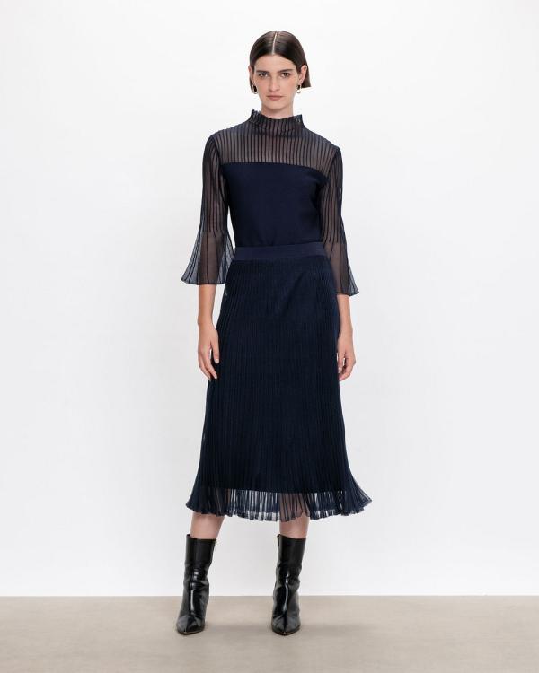 Veronika Maine - Sheer Pleated Knit Skirt - Skirts (780 Ink) Sheer Pleated Knit Skirt