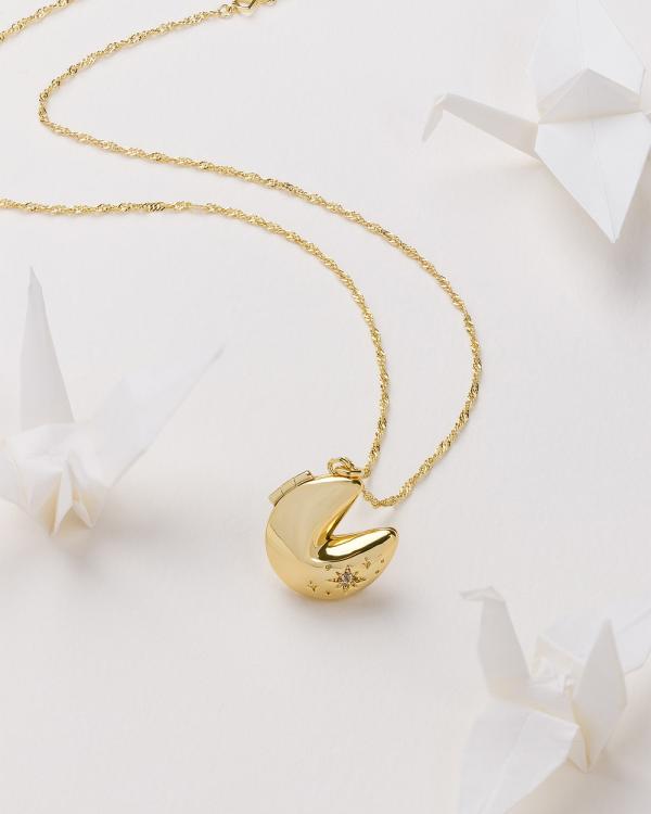 Wanderlust + Co - Fortune Cookie Gold Locket Necklace - Jewellery (Gold) Fortune Cookie Gold Locket Necklace