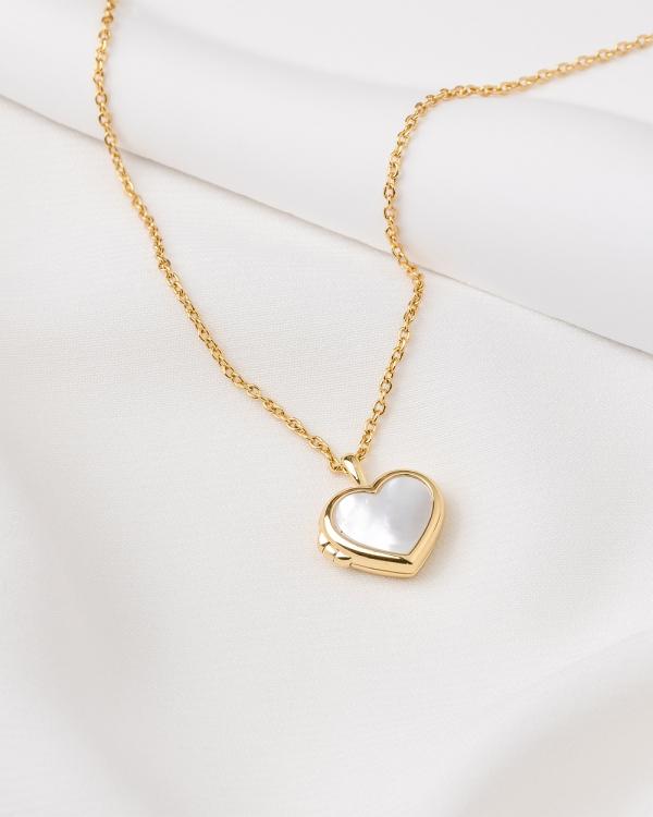 Wanderlust + Co - Heart Mother Of Pearl Gold Locket Necklace - Jewellery (Gold) Heart Mother Of Pearl Gold Locket Necklace