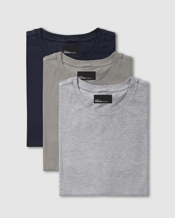 Wayver - The Essential Crew Tee 3 Pack - T-Shirts & Singlets (Indigo, Cement & Light Grey) The Essential Crew Tee 3-Pack