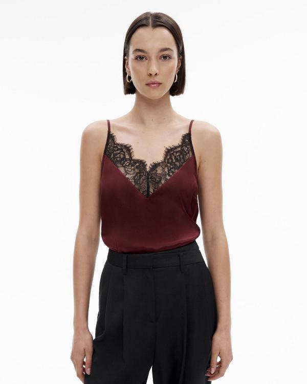 Witchery - Silk Satin Lace Camisole - Tops (Purple) Silk Satin Lace Camisole
