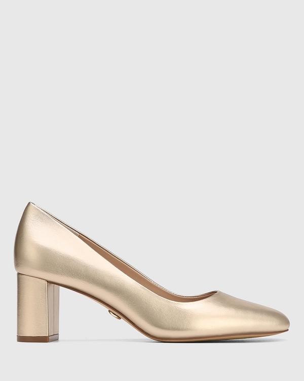 Wittner - Kenzia Leather Block Heel Pumps - All Pumps (Metallic) Kenzia Leather Block Heel Pumps