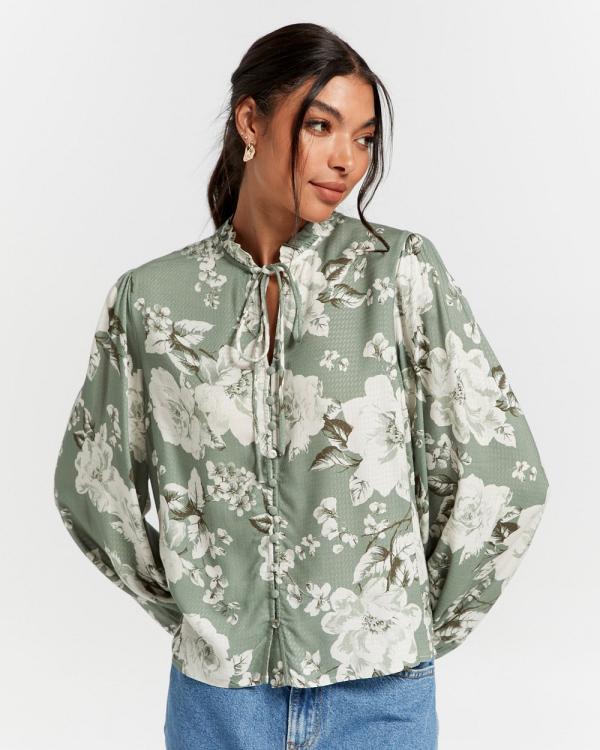 Y.A.S - Khalila Floral Top - Coats & Jackets (Green) Khalila Floral Top