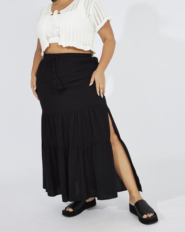 You & All - Black Maxi Skirt Tassel Tie Side Splits - Skirts (Black) Black Maxi Skirt Tassel Tie Side Splits