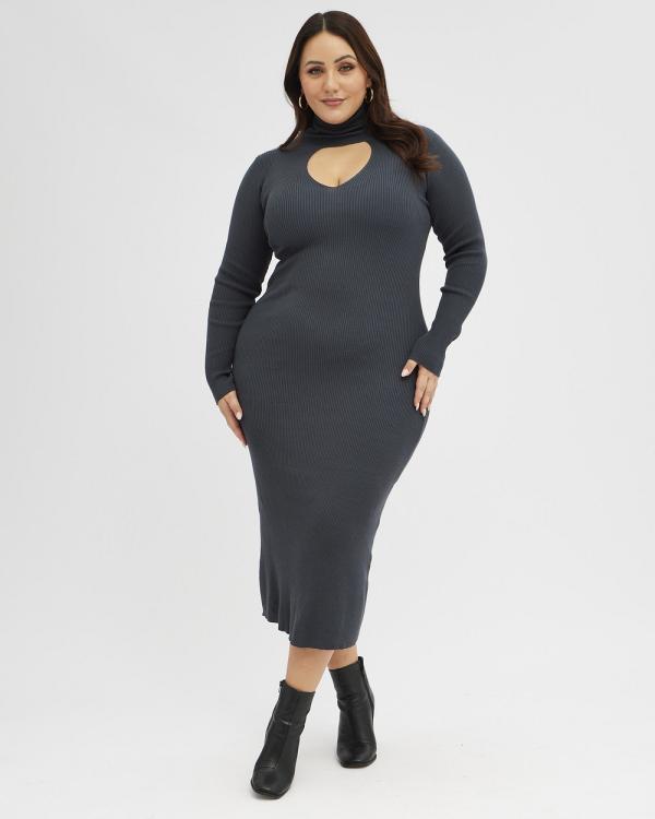 You & All - Grey Knit Dress Long Sleeve High Neck Cut Out - Dresses (Grey) Grey Knit Dress Long Sleeve High Neck Cut Out