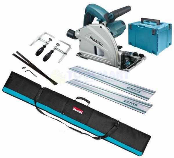 Makita SP6000JT2X - Plunge Saw 1300W 165mm Kitbox +2 x 1400mm Rail + Joiner Set+ PCD Blade + G Clamp Set + Rail Bag