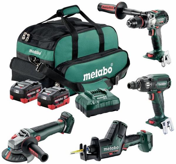 Metabo MET18BL4SB2HD55EU - 18V Brushless Drill/400Nm Wrench/Grinder/Sabre Saw Combo Kit (2 x 5.5Ah)