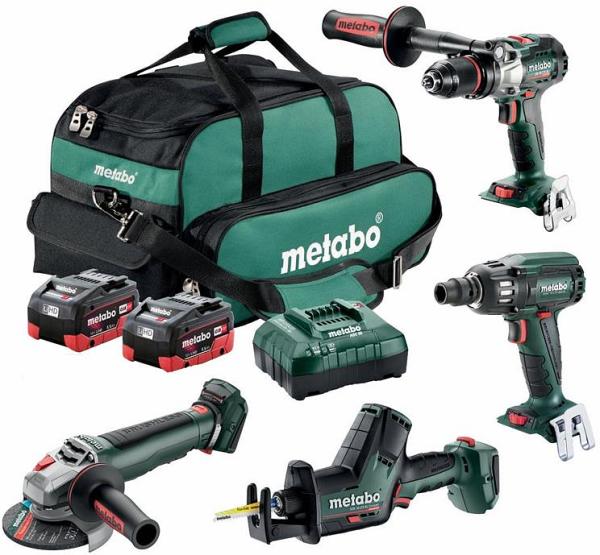 Metabo MET18BL4SB2HD55EV - 18V Brushless Drill/400Nm Wrench/Grinder with Paddle Switch/Sabre Saw Combo Kit (2 x 5.5Ah)