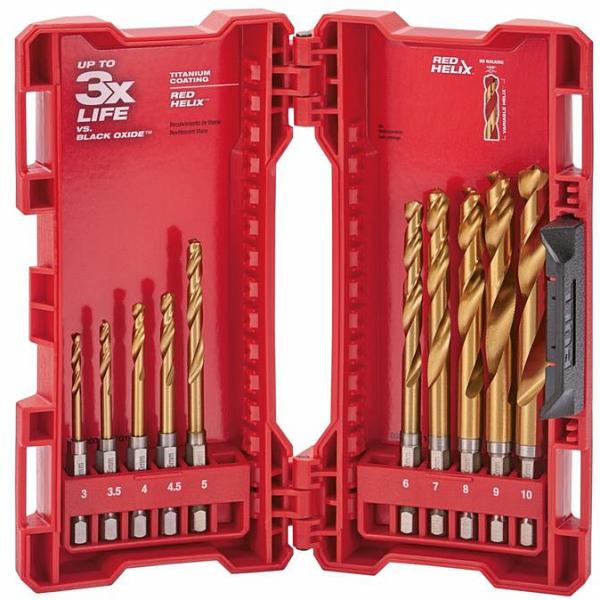 Milwaukee 48894859 - Shockwave Red Helix Titanium Drill Bit Set - 10 Piece