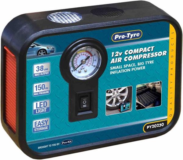 Pro-Tyre PY20250 - 12V Compact Air Compressor with LED Light - 150 PSI