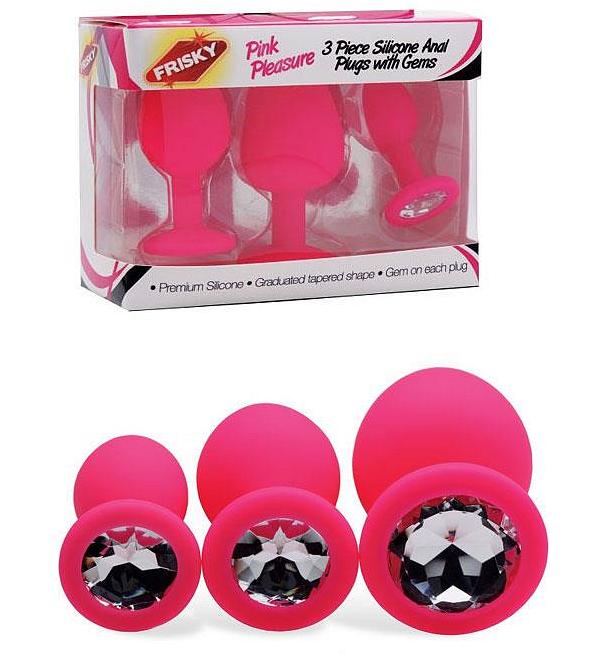 Frisky Pretty in Pink Silicone Anal Plugs with Gem Base