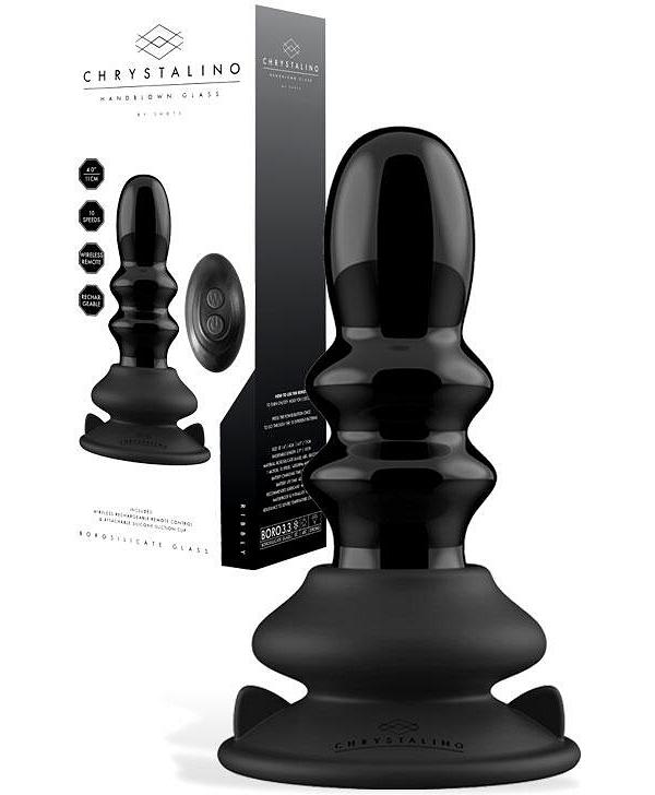 Shots Ribbly 4.33 Remote Controlled Handblown Glass Vibrating Butt Plug plus Suction Cup