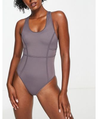 ASOS 4505 active swimsuit with open back detail-Grey