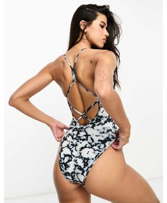 ASOS 4505 active swimsuit with strappy back in inky mono print-Multi