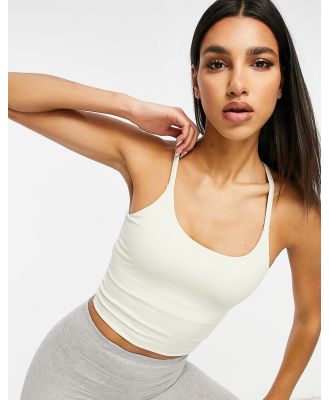 ASOS 4505 icon yoga cami crop top with inner bra in oatmeal-White