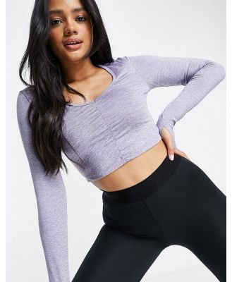ASOS 4505 yoga ruched front long-sleeved cropped top-Blue