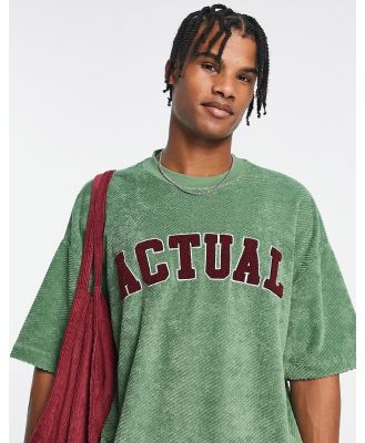 ASOS Actual oversized cord t-shirt with front logo in green