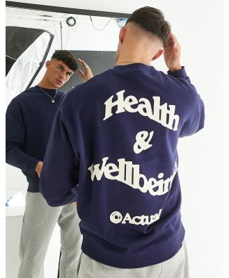 ASOS Actual oversized sweatshirt with health and wellbeing logo back print in navy