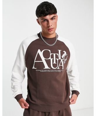 ASOS Actual oversized sweatshirt with raglan sleeves and logo in brown (part of a set)
