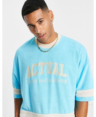 ASOS Actual oversized t-shirt with cut and sew detailing and logo print in blue (part of a set)