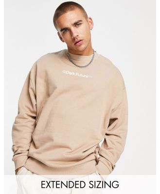 ASOS Dark Future oversized sweatshirt with front and back logo prints in taupe-Neutral