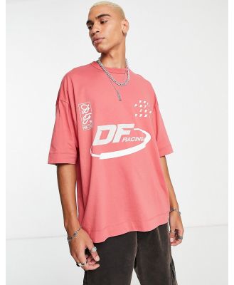 ASOS Dark Future oversized t-shirt with front and back racing graphic gloss prints in red