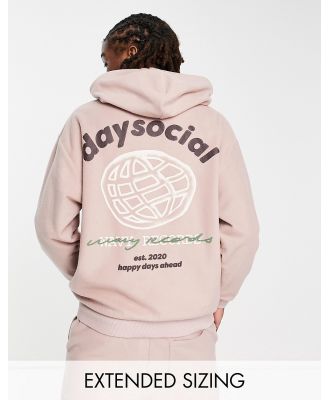 ASOS Daysocial oversized hoodie in polar fleece with large back graphic and logo embroidery in pink (part of a set)-Brown