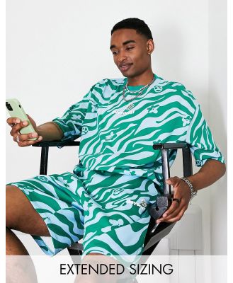 ASOS Daysocial oversized t-shirt in all over graphic print in blue and green (part of a set)