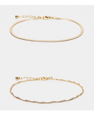 ASOS DESIGN 14k gold plated pack of 2 anklets with snake and twist chain design