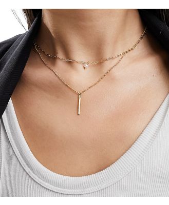 ASOS DESIGN 14k gold plated pack of 2 necklaces with faux pearl and bar design in gold tone