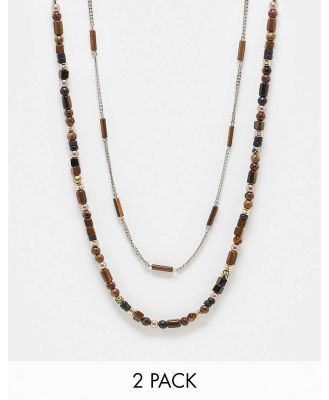 ASOS DESIGN 2 pack beaded necklace in brown tone