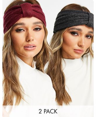 ASOS DESIGN 2 pack front knot headband in burgundy and charcoal-Multi