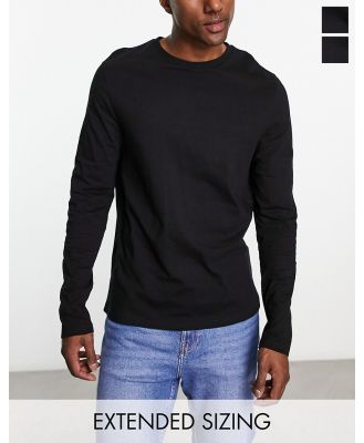 ASOS DESIGN 2 pack long sleeve t-shirt with crew neck in black
