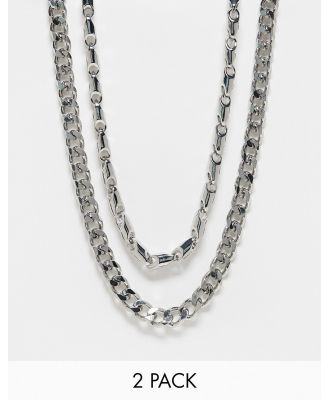 ASOS DESIGN 2 pack mixed chain necklace set in silver tone