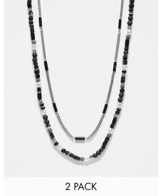 ASOS DESIGN 2 pack semi-precious beaded necklace in black tone